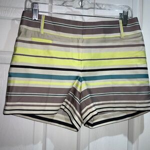 Ann Taylor Loft striped shorts Sz 00 front slash pockets Bar zip closure